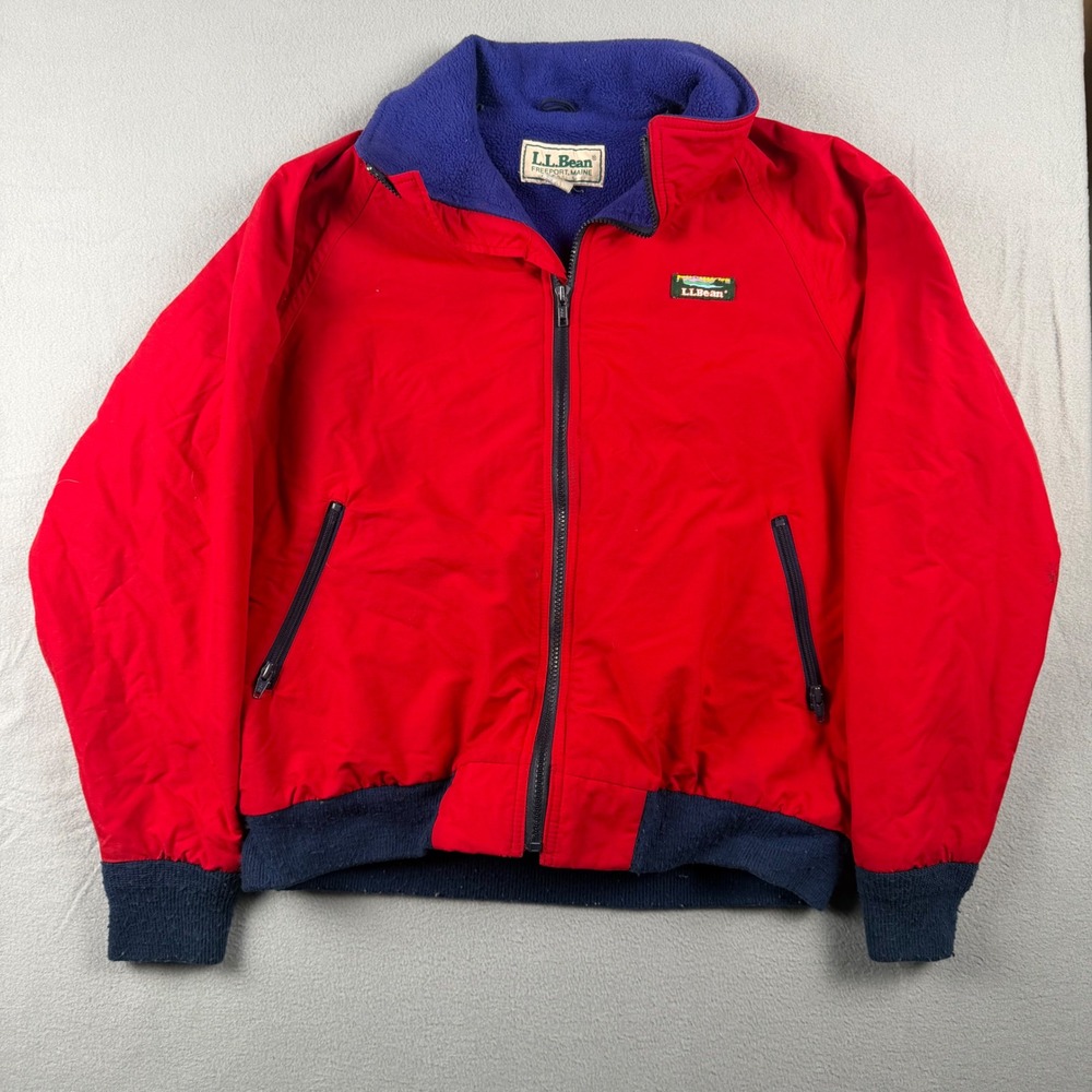 Vintage LL Bean Three Season Jacket Red Navy Fleece Lined Made in USA Large